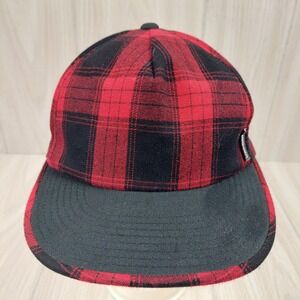 Volcom Skunk Adjust Hat Mens OS Red Black Plaid Snapback Flat Brim Skater Grunge